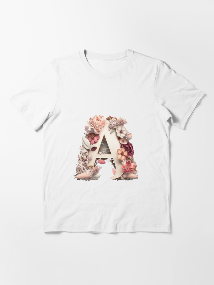 Letter A Rose Gold Flower Monogram  Essential T-Shirt for Sale by
