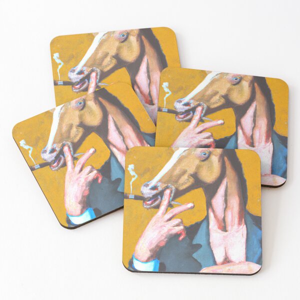 Item preview, Portait Of A Smoking Horse Man Wearing A Suit  designed and sold by ArtfulStoriesIG.