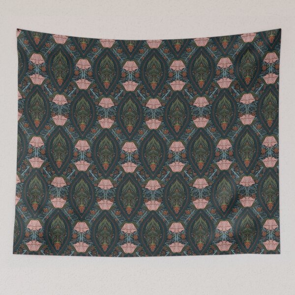 Item preview, Garden Flowers and Paisley Patterns -  Dark Peacock Green Background designed and sold by SemDesigns1.