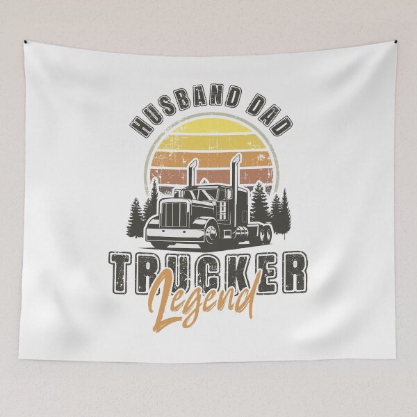 Item preview, Retro sunset long haul truck, Husband Dad Trucker Legend designed and sold by HomeCoquette.