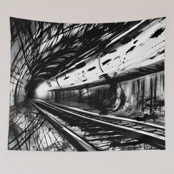Item preview, Black and white drawing of a tunnel designed and sold by REALDesign-Shop.