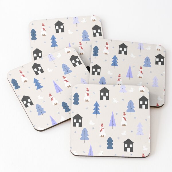 Item preview, wallpaper, winter, fir tree, house, rabbit, snowman, repeated, snowflakes, tree, designed and sold by JAG2B.