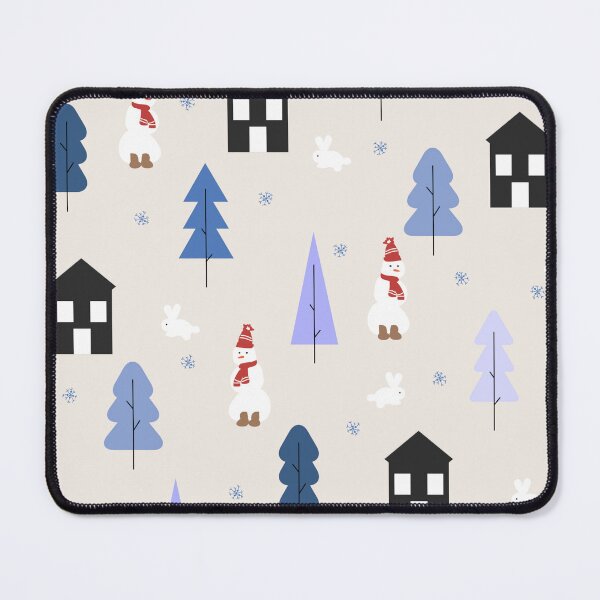 Item preview, wallpaper, winter, fir tree, house, rabbit, snowman, repeated, snowflakes, tree, designed and sold by JAG2B.