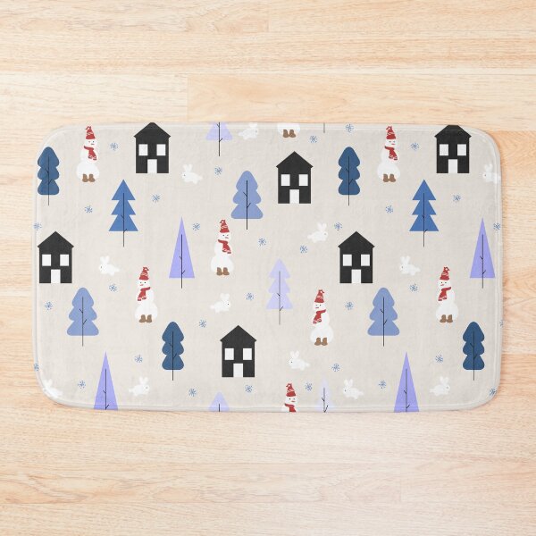 Item preview, wallpaper, winter, fir tree, house, rabbit, snowman, repeated, snowflakes, tree, designed and sold by JAG2B.