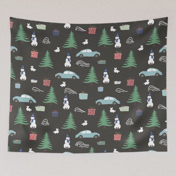 Item preview, wallpaper, winter, fir tree, house, rabbit, car, tree, gifts, wind, designed and sold by JAG2B.