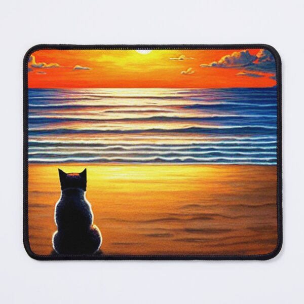 Item preview, Cat Watching Sunset Scene on a Beach designed and sold by MoStorish.