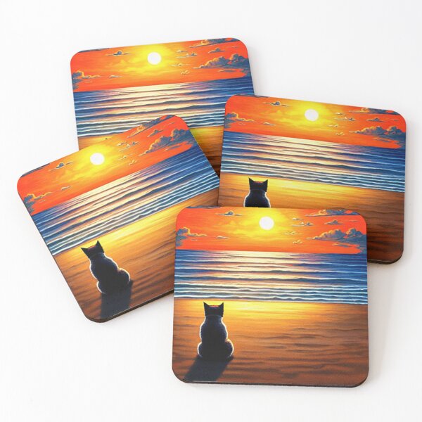 Item preview, Cat Watching Sunset Scene on a Beach designed and sold by MoStorish.