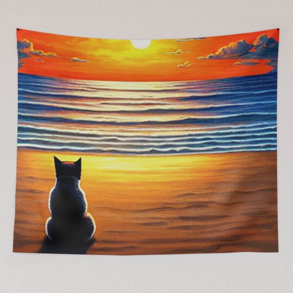Item preview, Cat Watching Sunset Scene on a Beach designed and sold by MoStorish.
