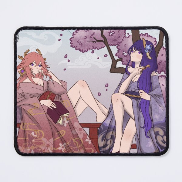 Item preview, Yae Miko and Raiden Ei, Genshin Impact Traditional Illustration designed and sold by Kuroi Kitsune Art.