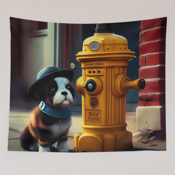 Item preview, Fizz and the Bumblebee at the Fire Hydrant Digital Painting designed and sold by CodeAndColors.