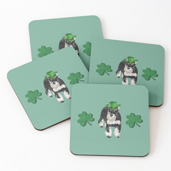 Item preview, Black and Silver Miniature Schnauzer with Shamrock and Saint Patrick's Day Theme designed and sold by SeasonalDogs.