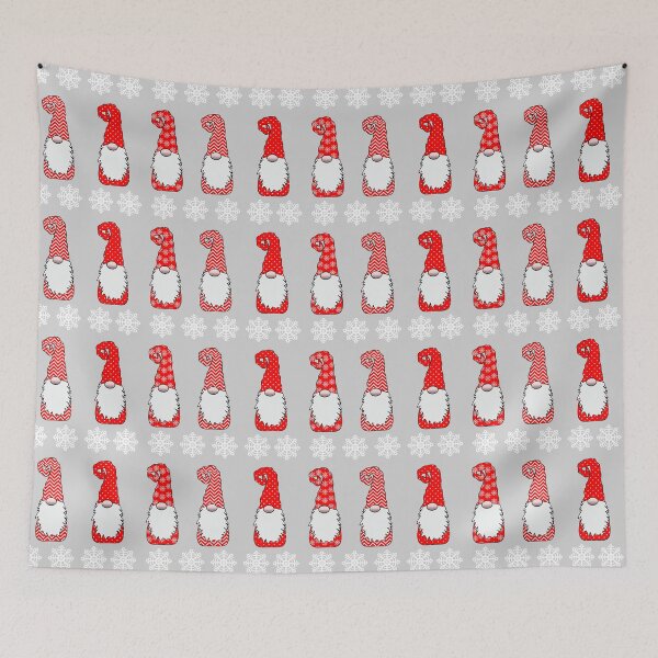 Item preview, Nordic Gnomes Red Hat Snowflakes Nisse Tomte Grey  designed and sold by funnytshirtemp.