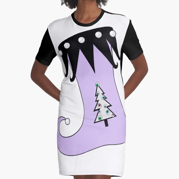 Pastel Goth | Creepy Stocking | Christmas Tree with Eyeball Ornaments Graphic T-Shirt Dress