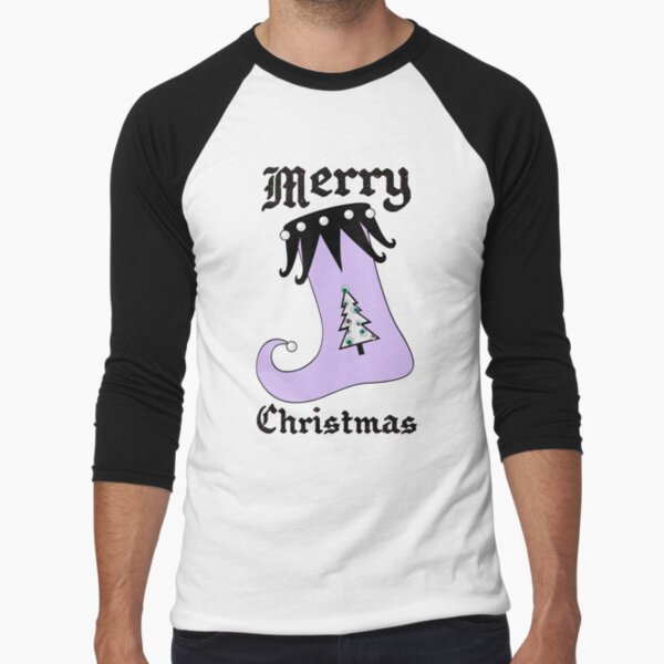 Pastel Goth | Creepy Stocking | Christmas Tree with Eyeball Ornaments Baseball ¾ Sleeve T-Shirt