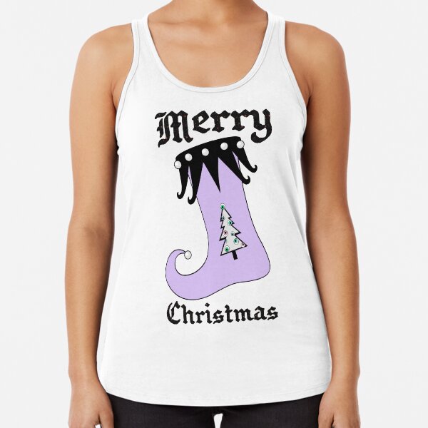 Pastel Goth | Creepy Stocking | Christmas Tree with Eyeball Ornaments Racerback Tank Top