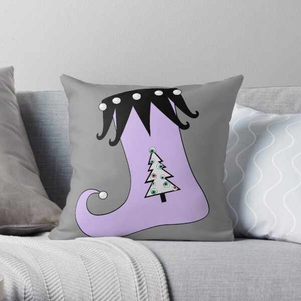 Pastel Goth | Creepy Stocking | Christmas Tree with Eyeball Ornaments Throw Pillow