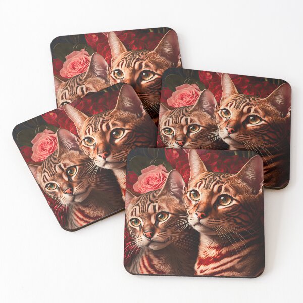 Item preview, Valentines Bengal Cats with hearts and roses 1 designed and sold by idreamaboutcats.