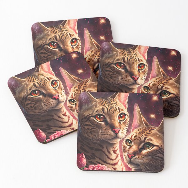 Item preview, Valentines Bengal Cats with hearts and roses 2 designed and sold by idreamaboutcats.