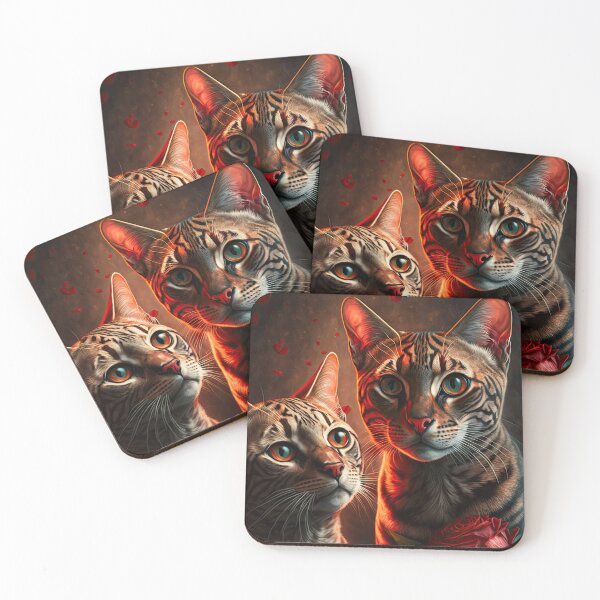 Item preview, Valentines Bengal Cats with hearts and roses 5 designed and sold by idreamaboutcats.