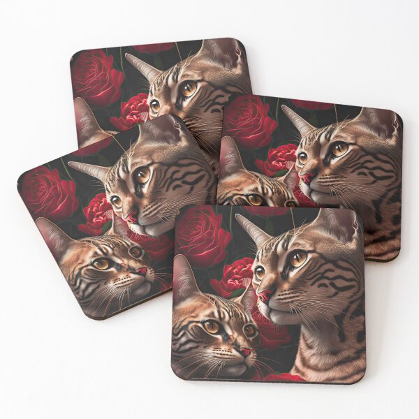 Item preview, Valentines Bengal Cats with hearts and roses 6 designed and sold by idreamaboutcats.