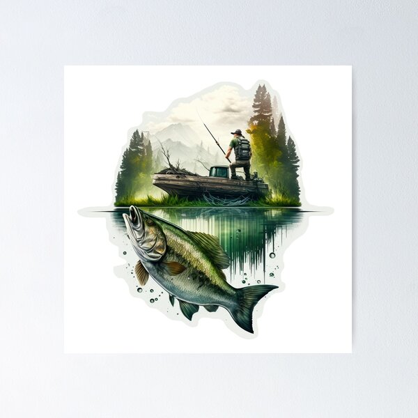 Bass fishing from boat on the lake Poster for Sale by pixeldizajn