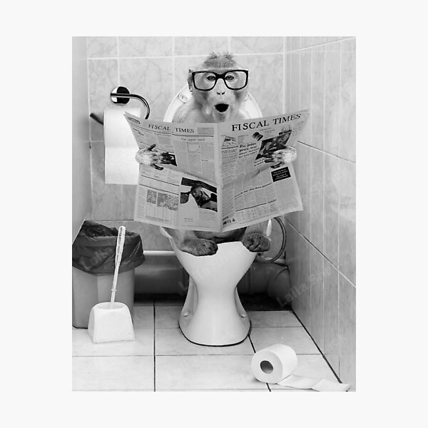 Item preview, Monkey On Toilet Reading Newspaper   designed and sold by lailashack.