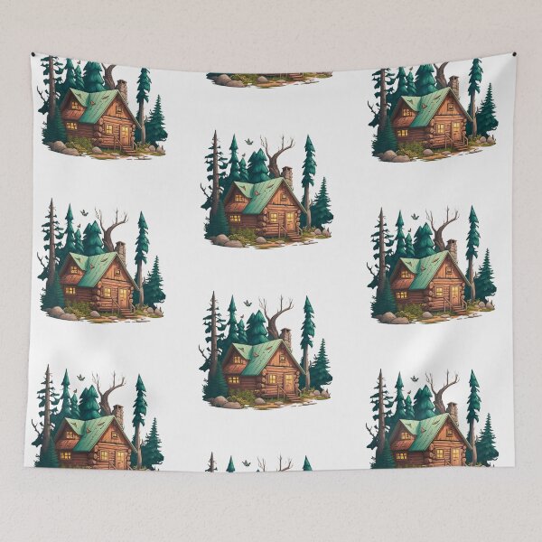 Item preview, Cabin in the forest, wild nature, trees, wooden house designed and sold by pixeldizajn.