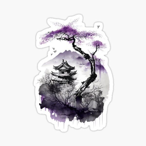 Japanese Landscape Charcoal Art' Sticker