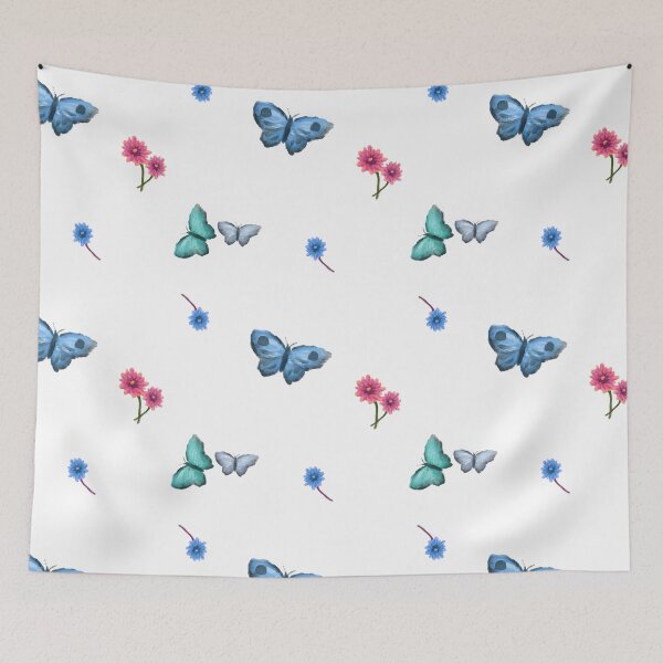 Item preview, Blue Butterfly and Spring Flowers | Pattern designed and sold by dcspaceuk.