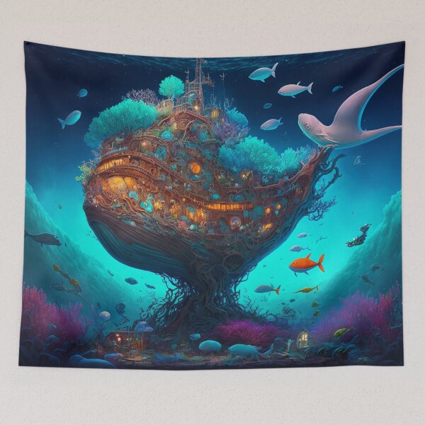 Artikelvorschau, Fantasy Water World Seascape Art 38 – Bunte Cartoon-Reise entworfen und verkauft von Sunchaser World.
