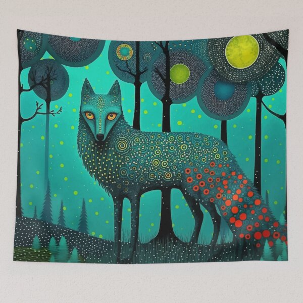 Item preview, Magical funky Wolf portrait Folk culture art designed and sold by Visual-wallart.
