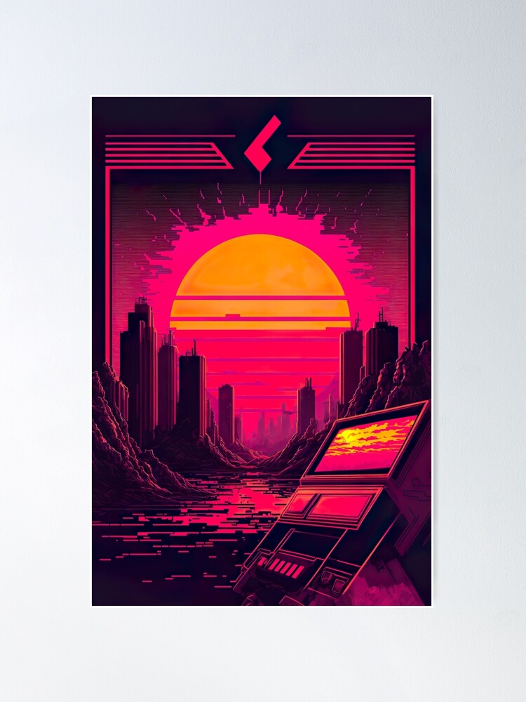 Retro-Futuristic Car Driving Through City Towards Synthwave Sun  Throw  Pillow for Sale by Nightarcade