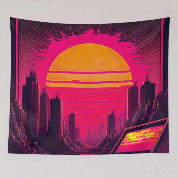 Item preview, Synthwave Sun Over A Post-Apocalyptic City  designed and sold by Nightarcade.