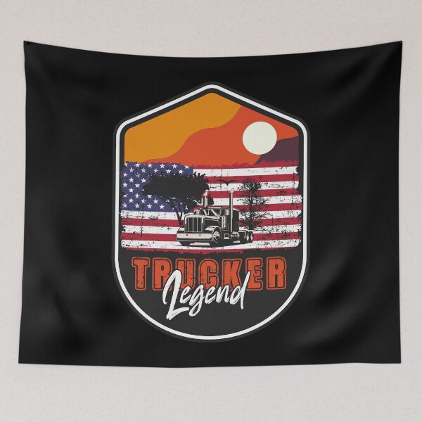 Item preview, 18 wheeler truck USA flag vintage badge , Husband Dad Trucker Legend designed and sold by HomeCoquette.
