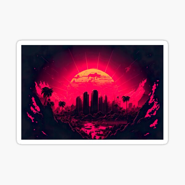 Synthwave Sunrise City Sticker