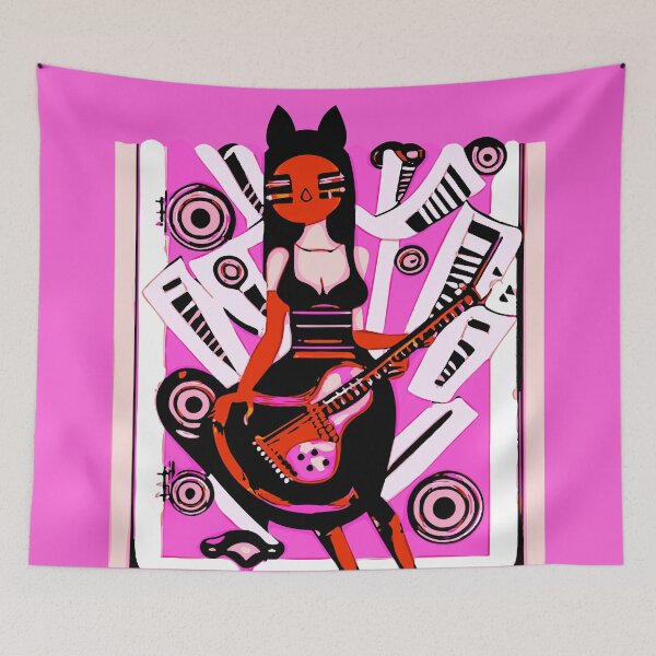 Item preview, "Cat-Eared Musician Strums on Guitar" designed and sold by FunnyShopGirl.