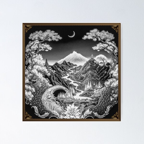 Item preview, Landscape  Chinese Japanese style Rinpa painting sticker designed and sold by PhiloSophyEye.