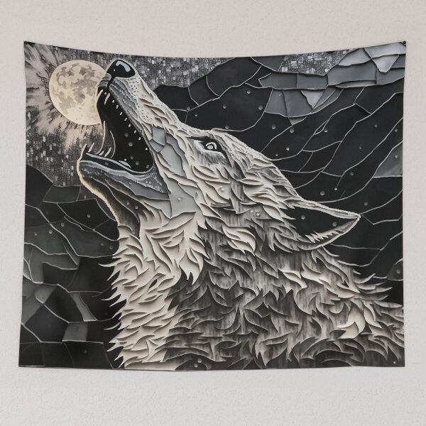 Artikelvorschau, Wolf am Nachthimmel zerbrochene Glaskunst entworfen und verkauft von Visual-wallart.
