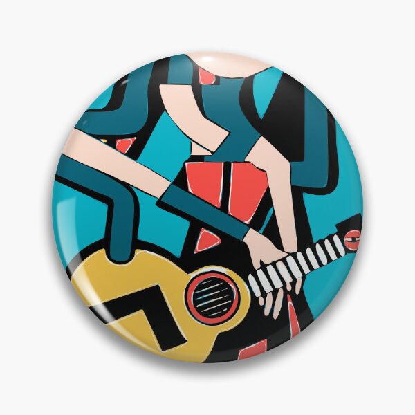 Item preview,  "The Orange-Dressed Guitarist Against a Blue Background" designed and sold by FunnyShopGirl.