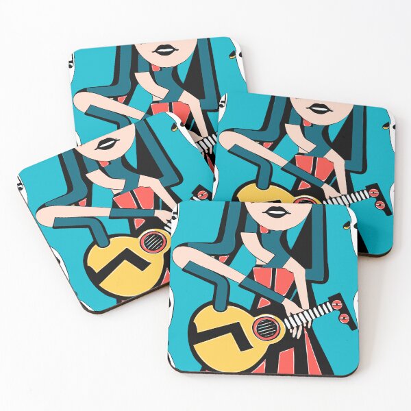 Item preview,  "The Orange-Dressed Guitarist Against a Blue Background" designed and sold by FunnyShopGirl.