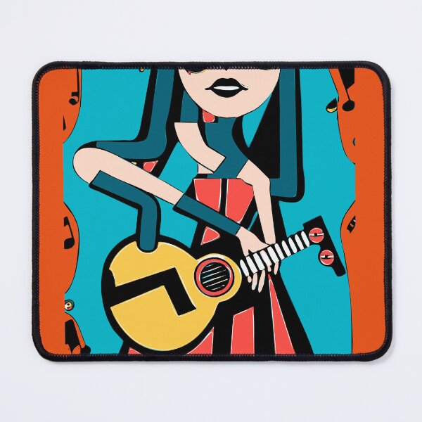 Item preview,  "The Orange-Dressed Guitarist Against a Blue Background" designed and sold by FunnyShopGirl.