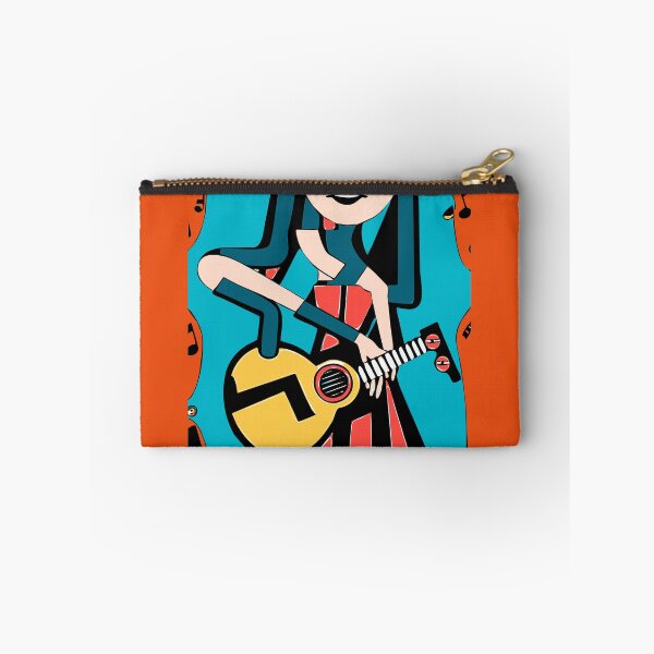 Item preview,  "The Orange-Dressed Guitarist Against a Blue Background" designed and sold by FunnyShopGirl.