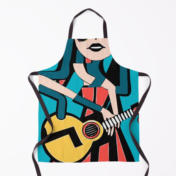 Item preview, "The Orange-Dressed Guitarist Against a Blue Background" designed and sold by FunnyShopGirl.