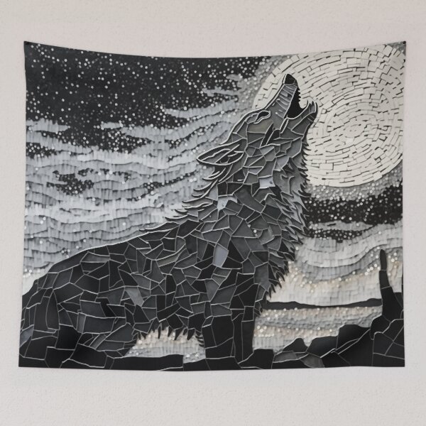 Artikelvorschau, Wolf am Nachthimmel Kachelglaskunst entworfen und verkauft von Visual-wallart.