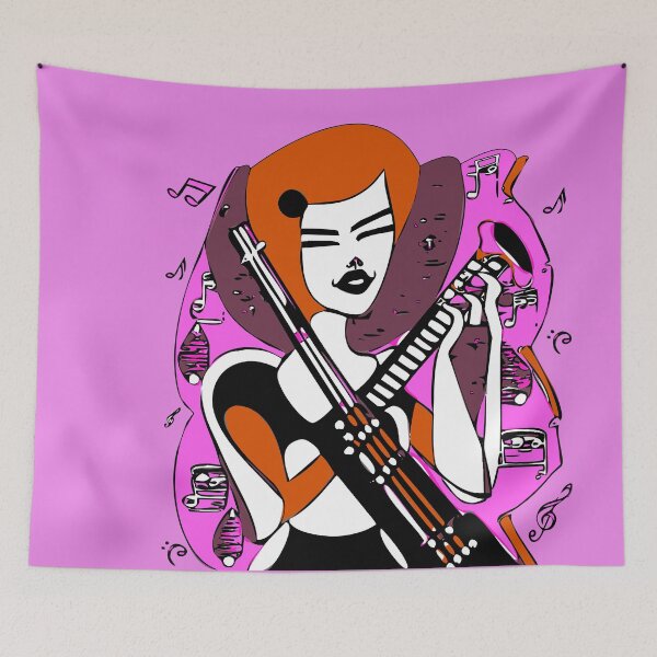 Item preview,  "The Violin-Playing Woman with a Fuchsia Pink Musical Background" designed and sold by FunnyShopGirl.