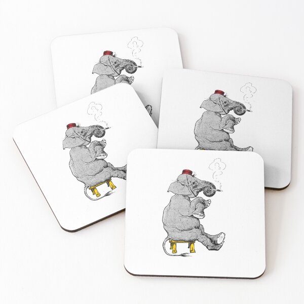 Item preview, smoking elephant cartoon (white) designed and sold by Madame Memento.