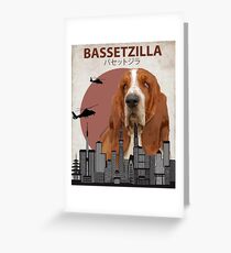 Bassetzilla – Basset Hound Giant Dog Monster Greeting Card
