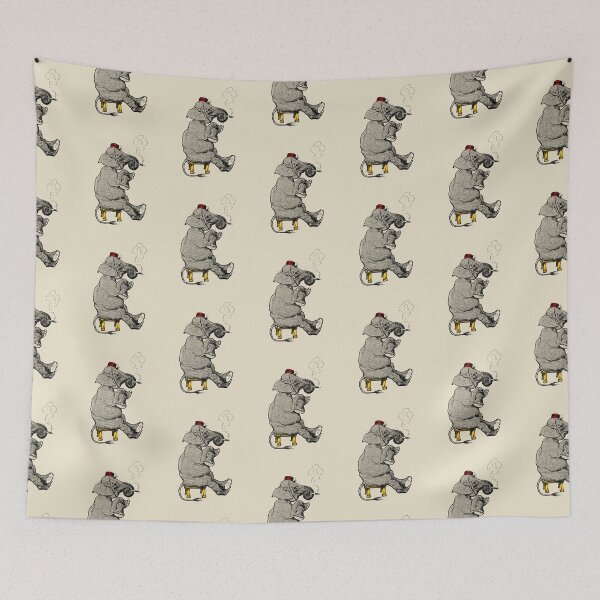 Item preview, smoking elephant cartoon (cream) designed and sold by Madame Memento.