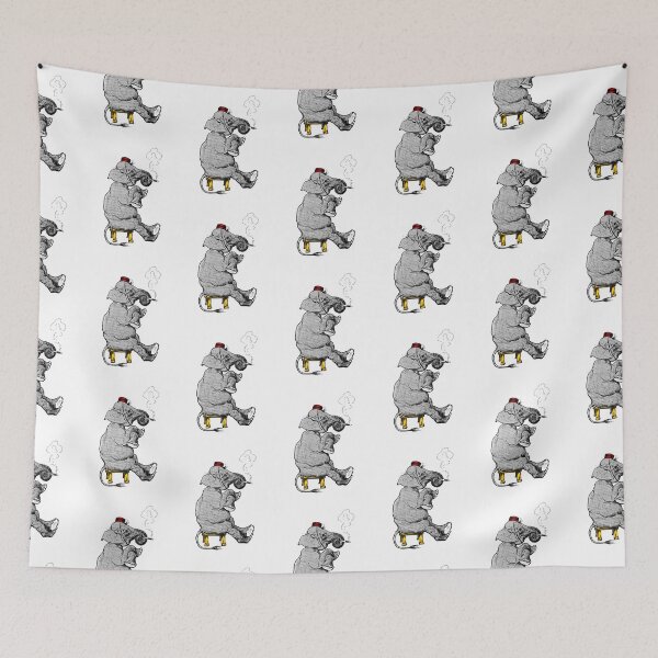 Item preview, smoking elephant cartoon (white) designed and sold by Madame Memento.