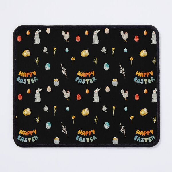 Item preview, Happy Easter title rabbit cute watercolor pattern black designed and sold by Yana Mustafina | Boho Soulful Designs.